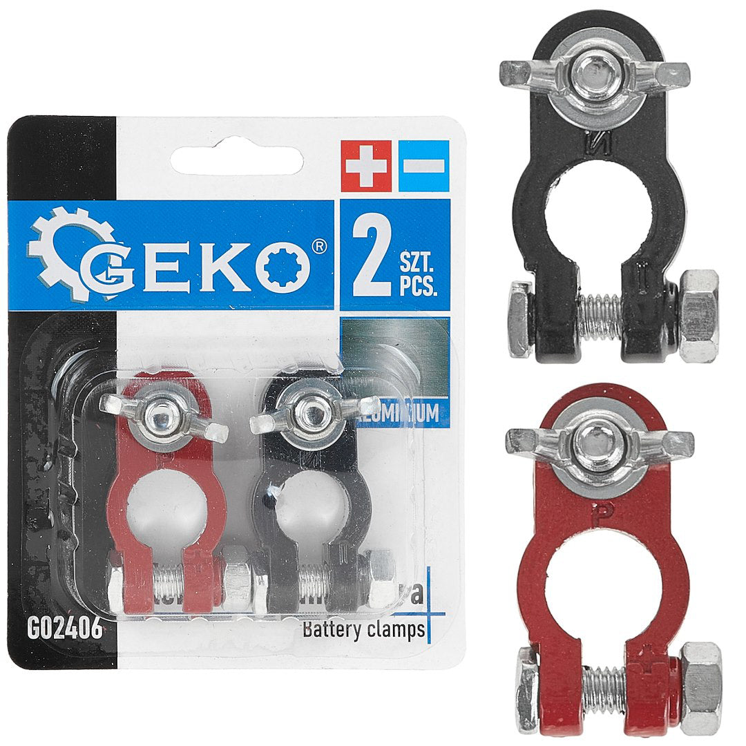 Borne baterie din aluminiu, 2 elemente, Geko G02406