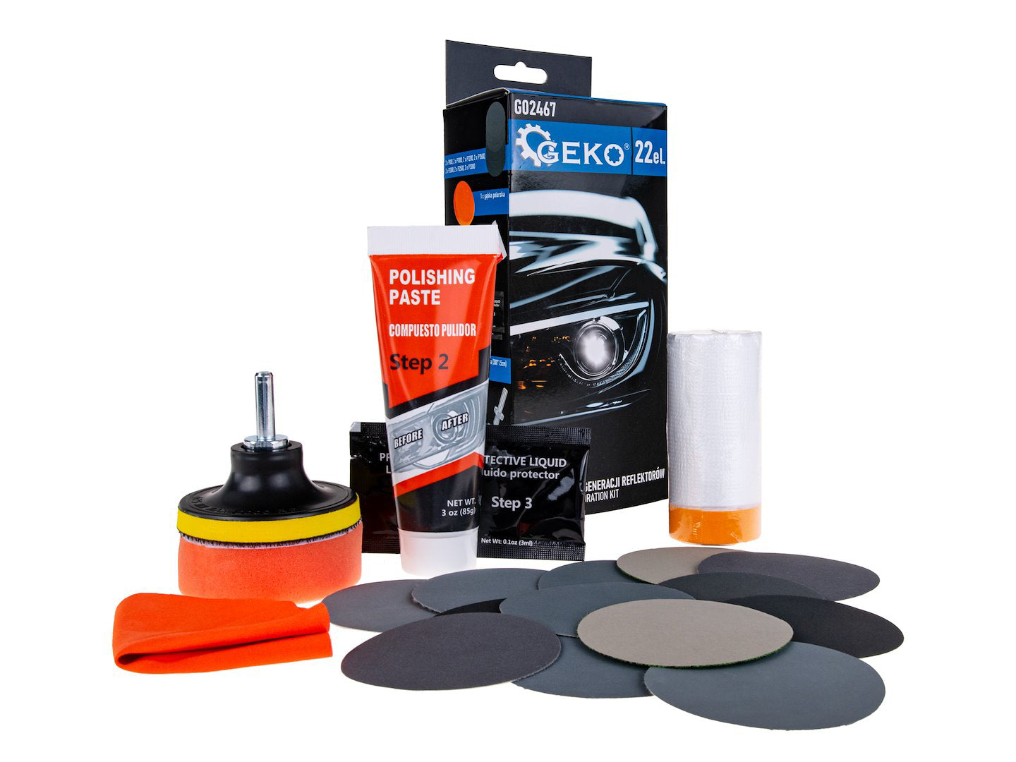 Kit reconditionare faruri, 22 elemente, Geko G02467