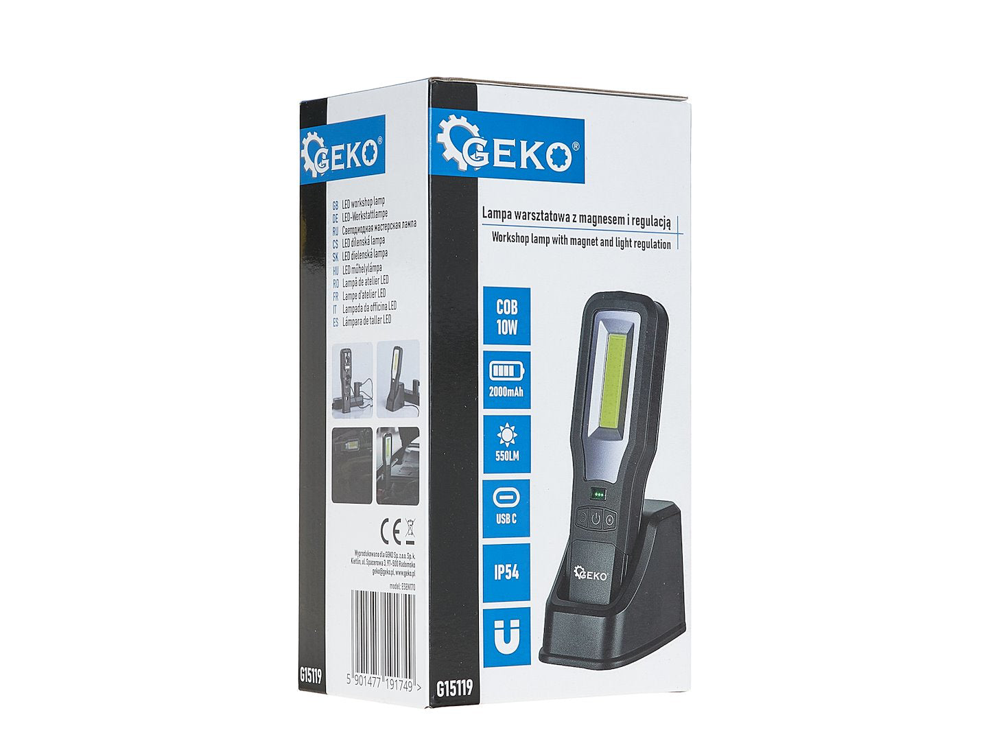 Lampa de atelier reglabila Powerbank reglabila, statie de incarcare COB LED 10 W + 5 W, 2000 mAh, 550 lm, IP54, Geko G15119