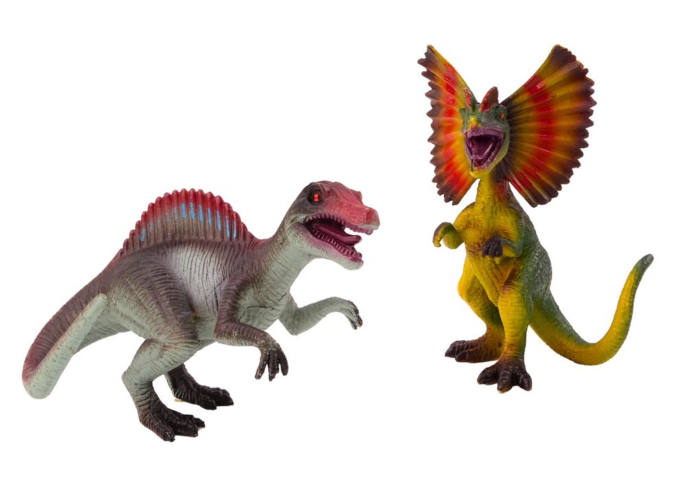 Set figurine dinozauri, Spinozaur si Dilofozaur, 2 bucati, 10 x 7.5 x 6 cm / 10 x 5.5 x 5 cm, multicolor, Lean 19029