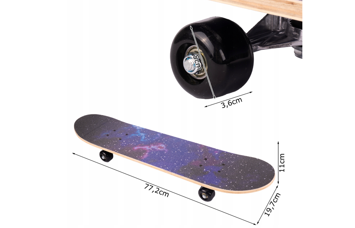 Skateboard pentru copii Galaxy ABEC-5, roti 50 mm, lungime 77 cm, MalPlay 112271