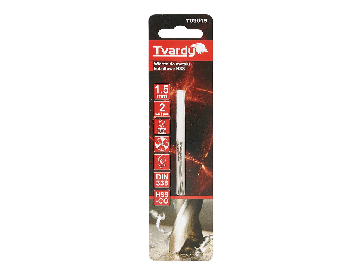 Burghiu HSS pentru metal, M35, 1.5 mm, 2 bucati, Tvardy T03015