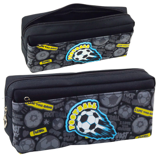 Penar scolar cu 2 compartimente, fotbal, negru, 21.5 x 9.5 x 6.5 cm, Lean 21986