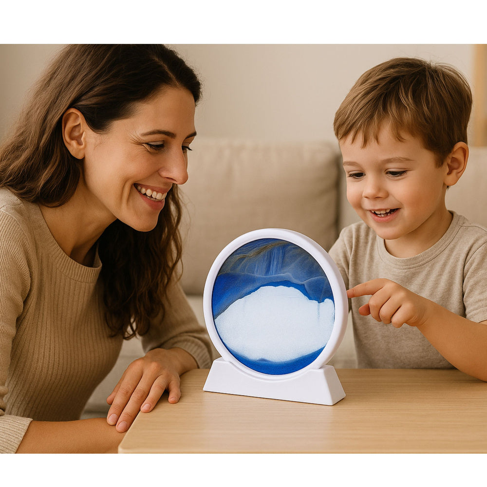 Tablou rotativ 3D cu nisip in miscare, 19 x 18 cm, albastru, Lean 27705