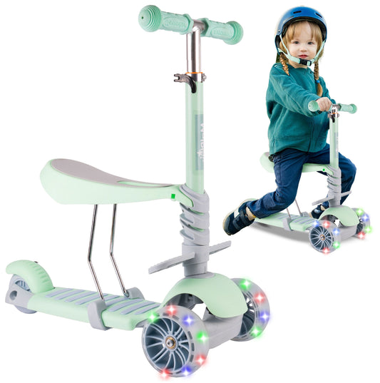 Trotineta pliabila cu 3 roti 3 in 1, roti LED, verde, MalPlay 111338