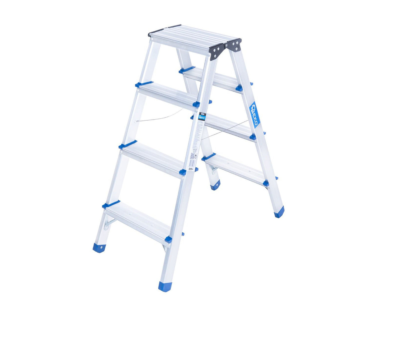 Scara dubla din aluminiu cu 4 trepte, inaltime de lucru 2.41 m, capacitate maxima 150 kg, Geko G02434