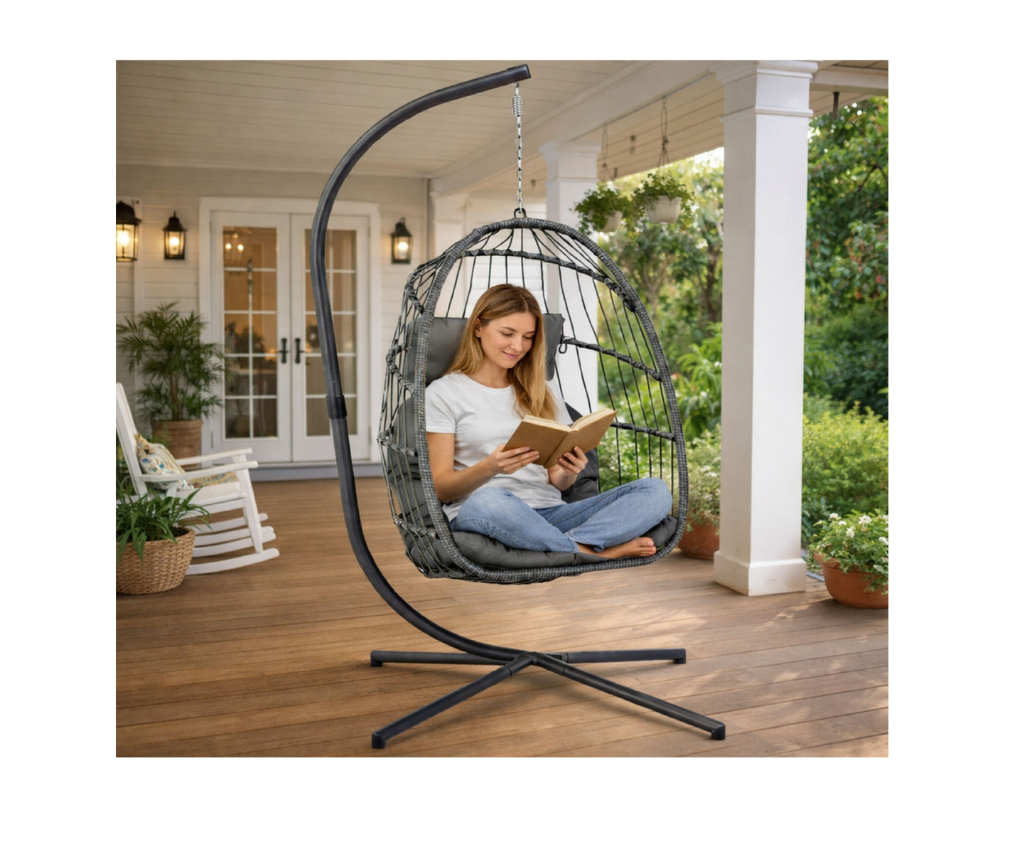 Balansoar suspendat de gradina Cocoon, 192 cm, gri, Lean 30645