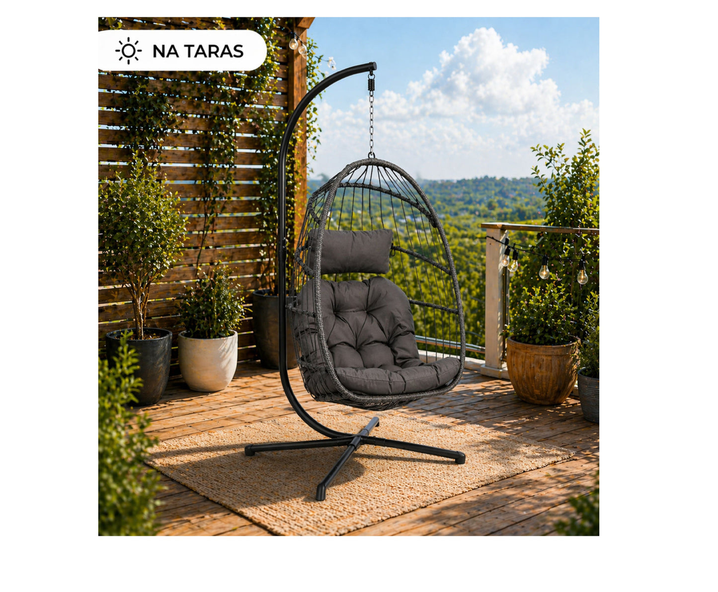 Balansoar suspendat de gradina Cocoon, 192 cm, gri, Lean 30645