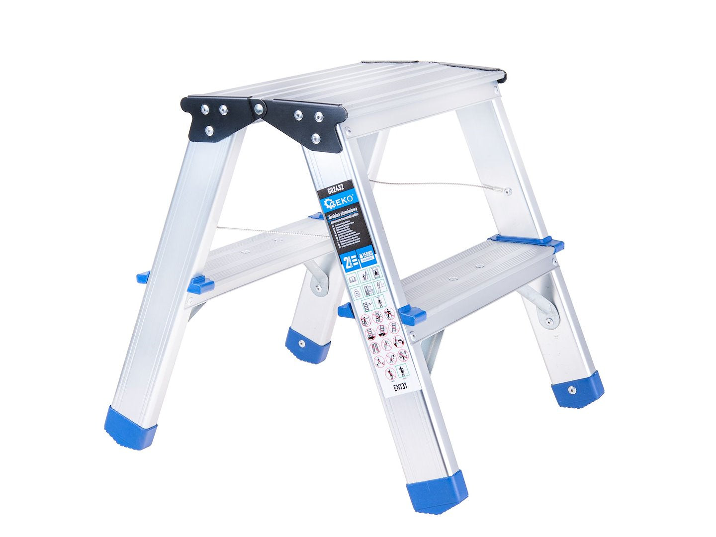 Scara dubla din aluminiu cu 2 trepte, capacitate maxima 150 kg, Geko G02432
