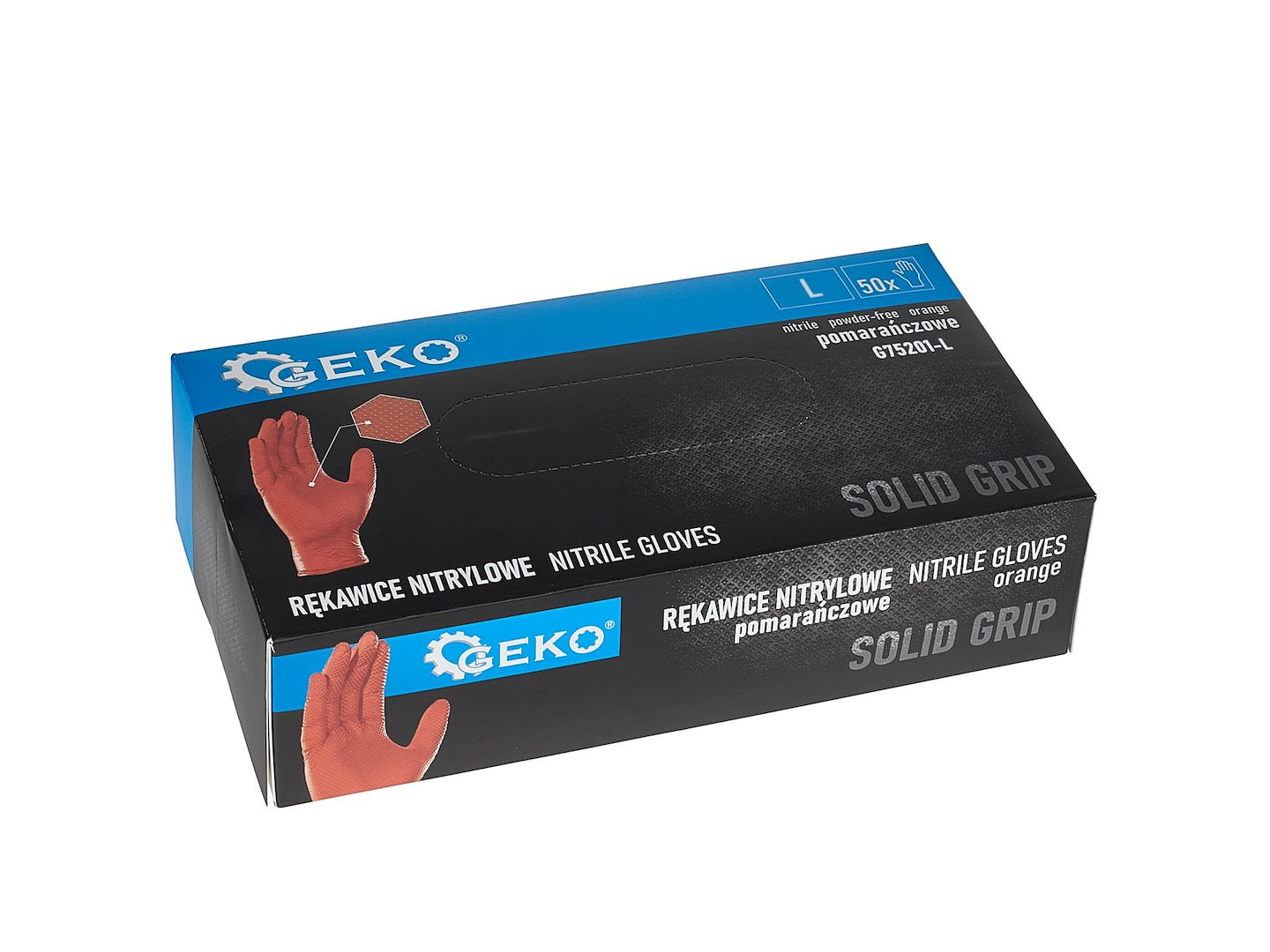 Manusi de protectie din nitril Solid Grip, portocaliu, marimea L, 50 bucati, Geko G75201-L