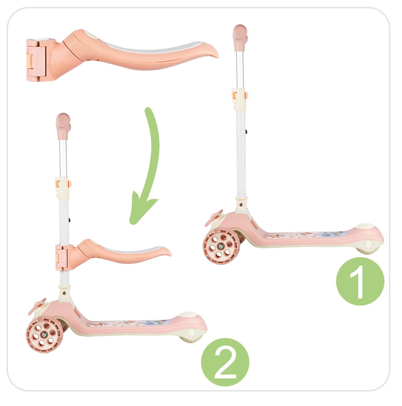 Trotineta cu 3 roti 3 in 1, roz, MalPlay 112334