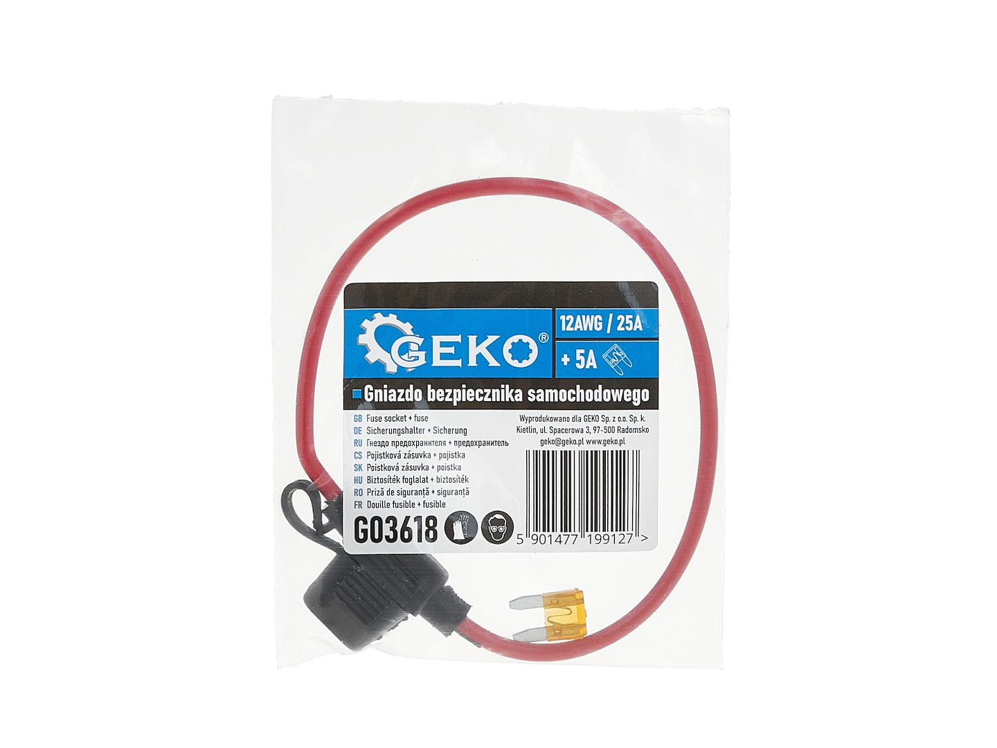 Soclu pentru siguranta auto, 19 mm, 25A + 5A, Geko G03618