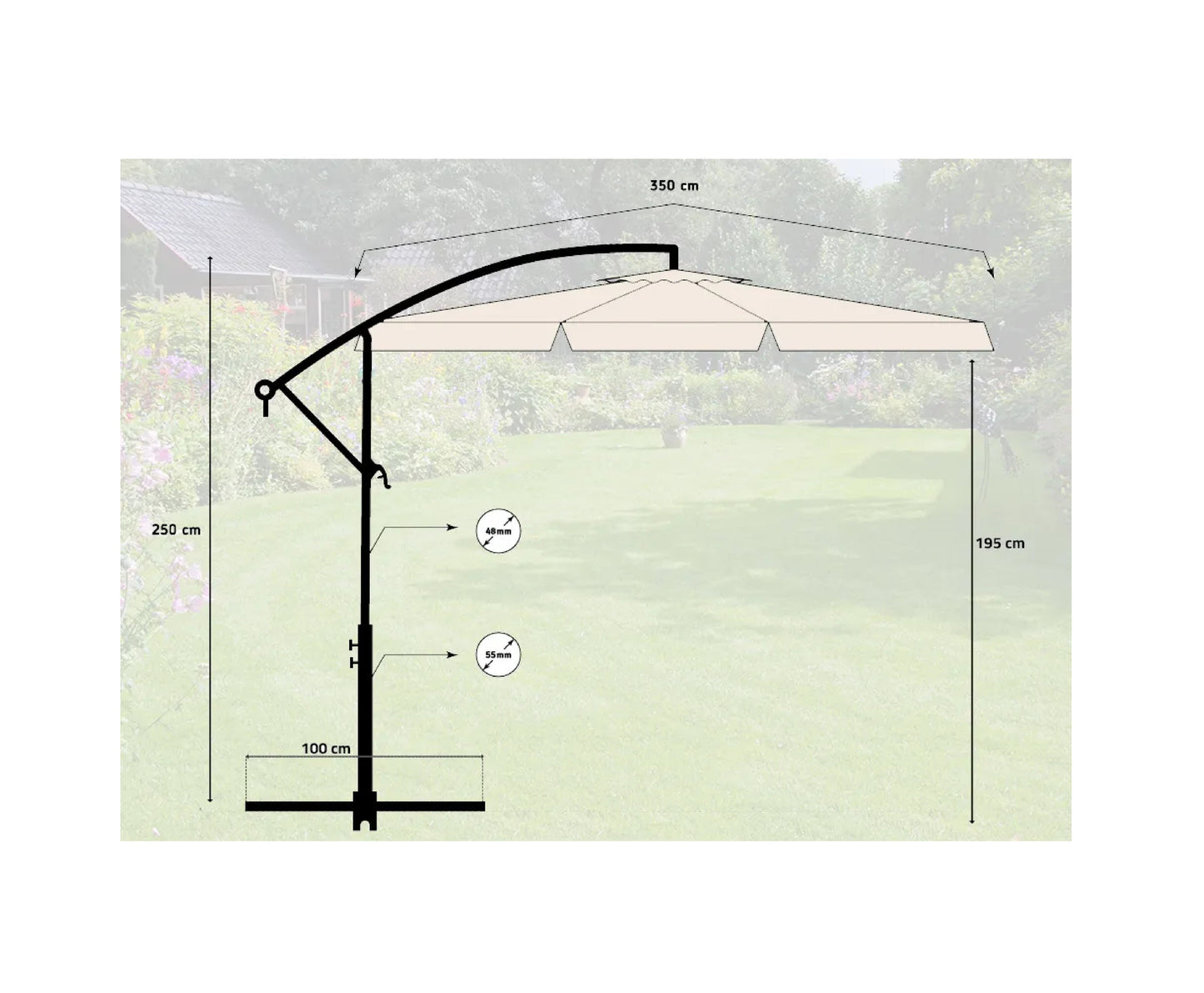 Umbrela de gradina pliabila cu husa Sunwaal, 350 cm, bej, MalTec 112650