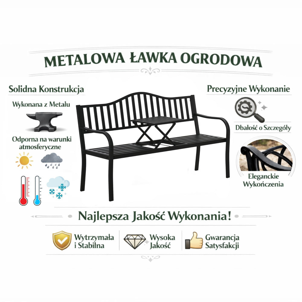 Banca de gradina metalica cu masuta de cafea, 150 cm, Lean 29324