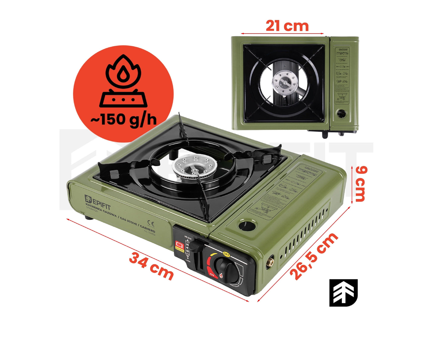 Aragaz pentru camping cu 1 arzator SPARK100, verde, MalTec 114159