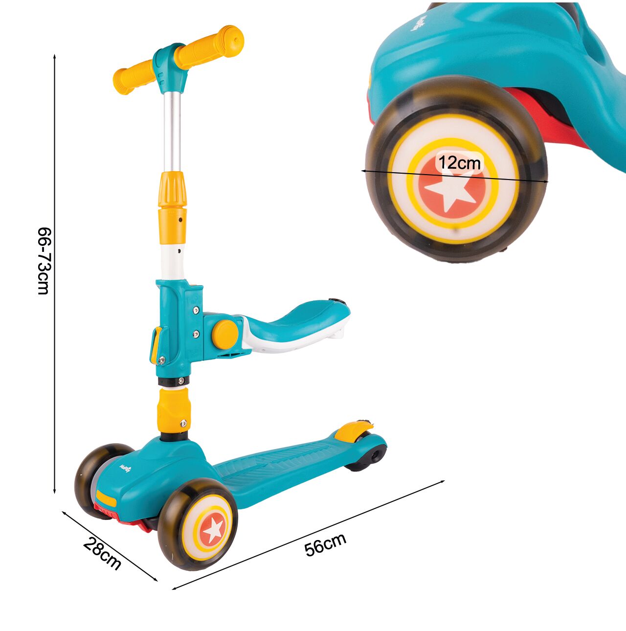 Trotineta pliabila cu 3 roti 3 in 1, albastru, MalPlay 112335