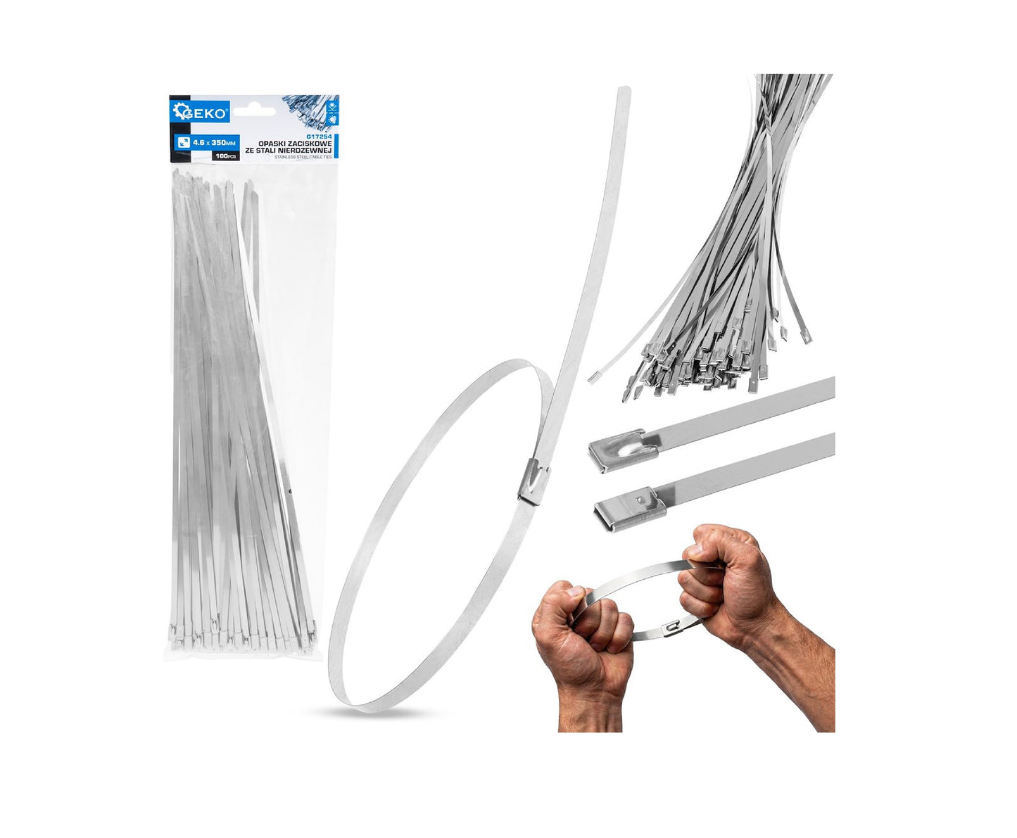 Set cleme din inox, 4,6x350mm, 100 bucati, Geko G17254