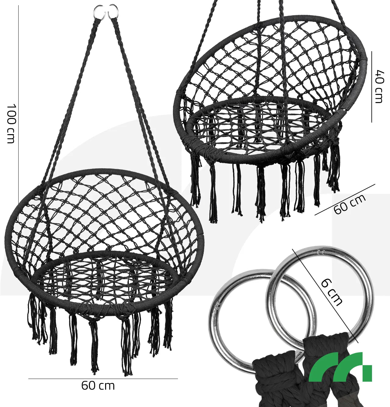 Leagan suspendat de gradina, negru, capacitate maxima 150 kg, MalTec 112748