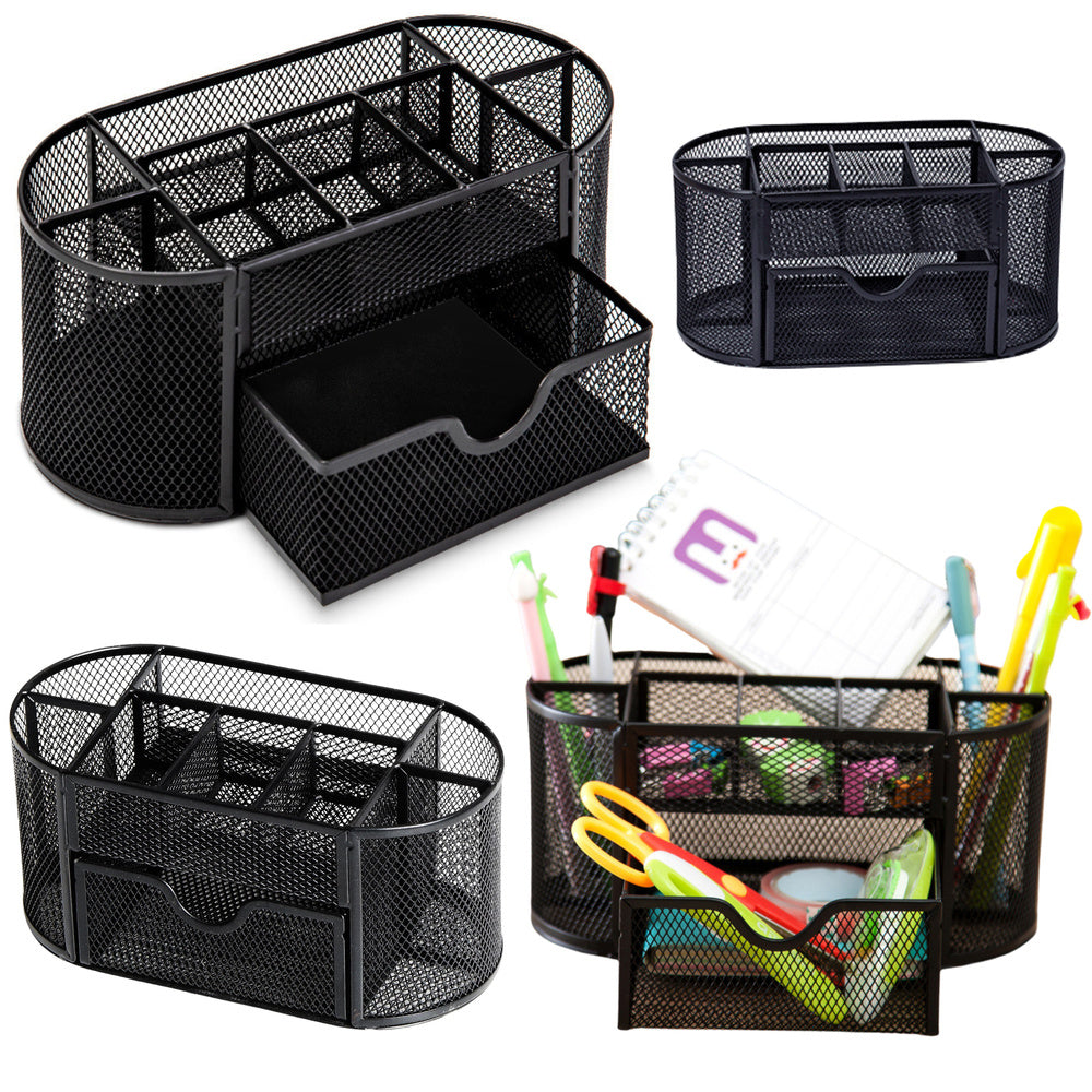 Organizator birou metalic, 6 compartimente, negru, 21 x 10.5 x 11 cm, Lean 25232