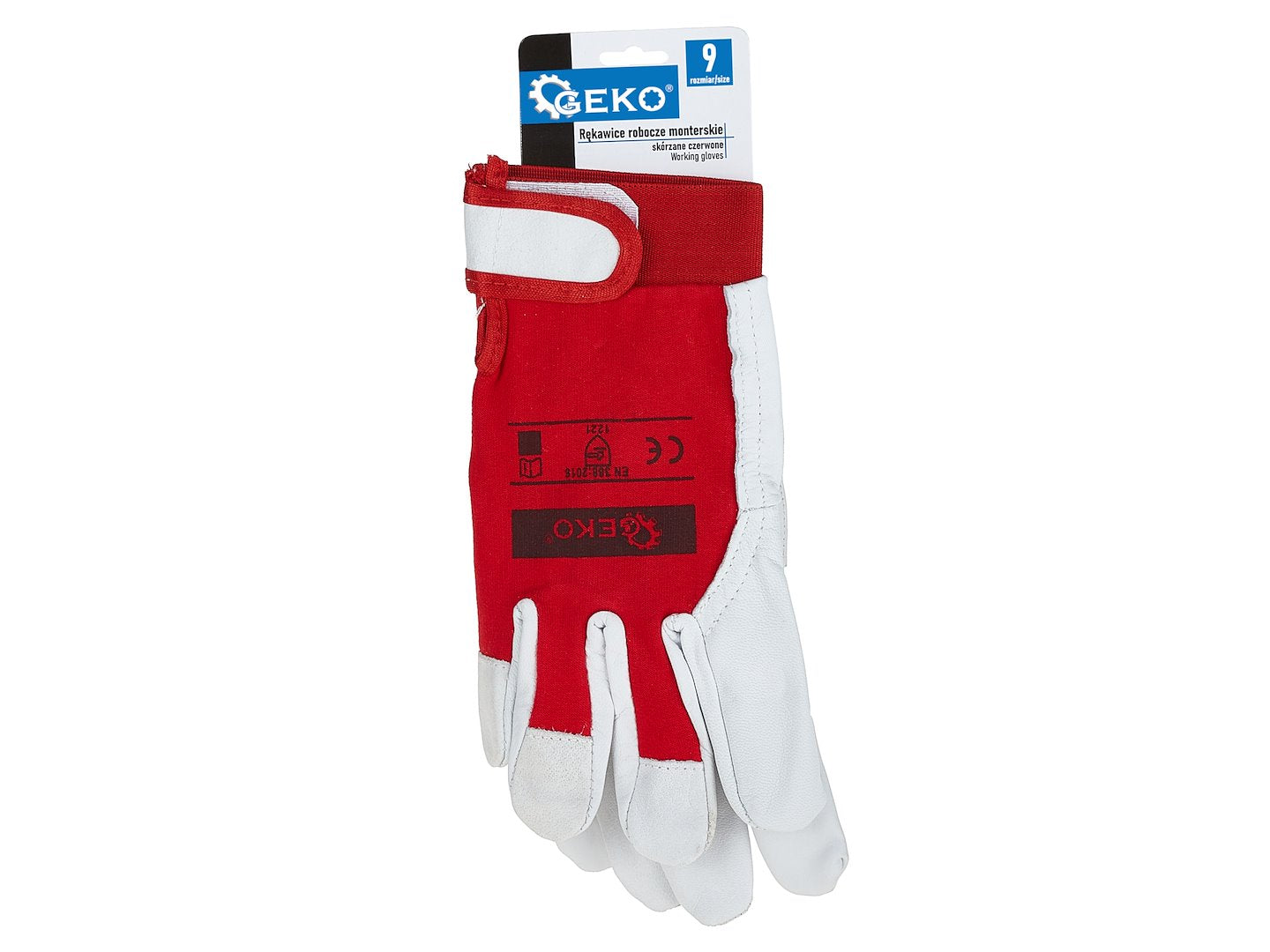 Manusi de lucru din piele de capra cu spate elastic din bumbac, manseta velcro, marimea 9, Geko G73556