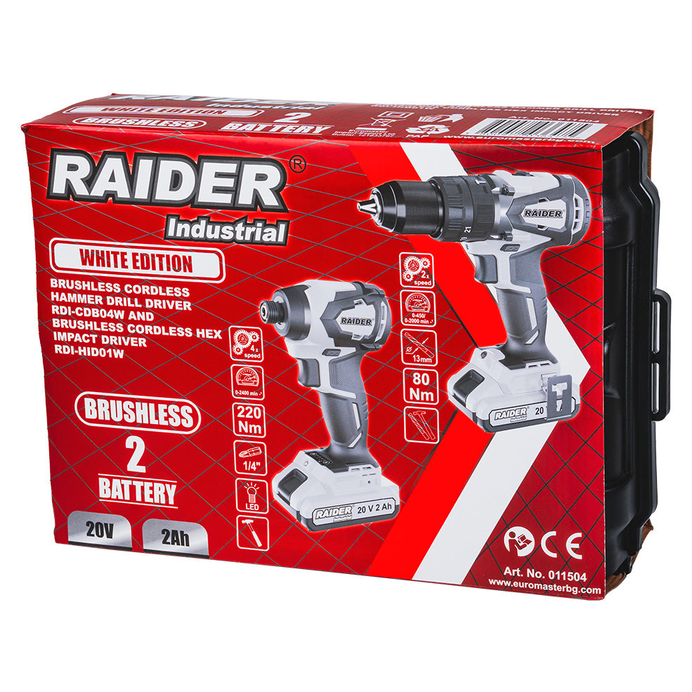 Set surubelnita cu impact brushless RDI-CDB04W si HID01W, 2 x 2Ah, Raider 011504