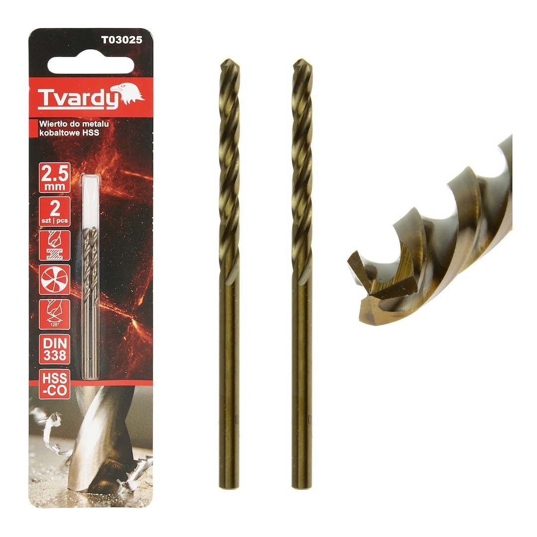 Set burghie HSS pentru metal, M35, 2.5 mm, 2 bucati, Tvardy T03025