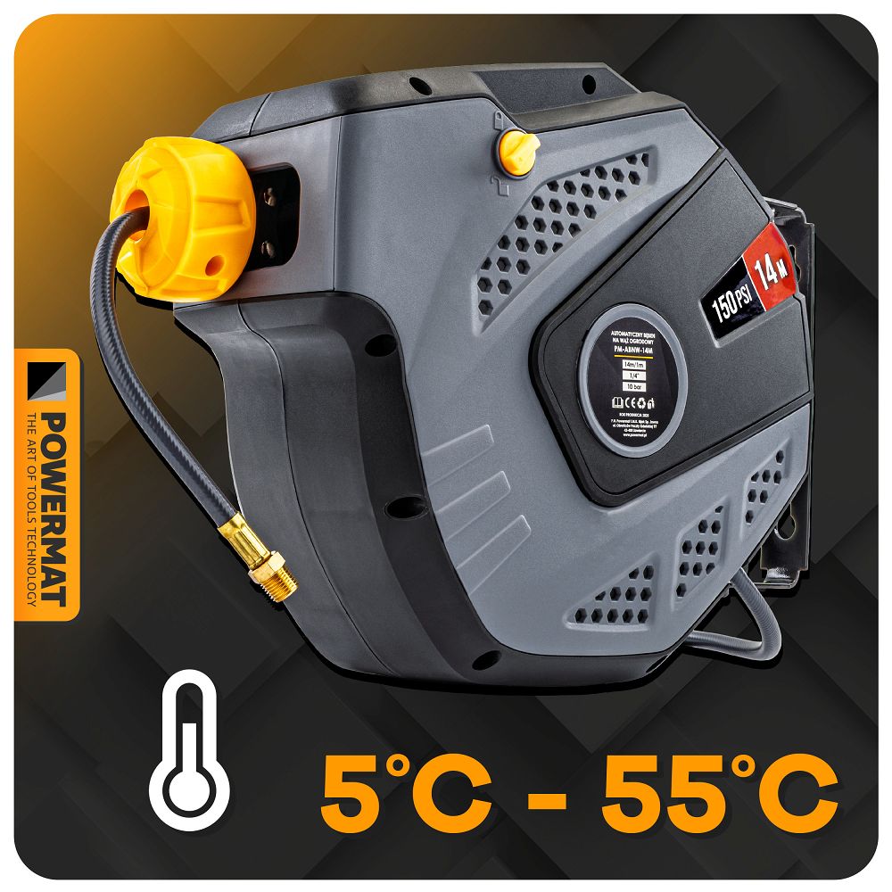 Tambur automat pentru furtun pneumatic PM-ABNW-14M, 14 m, Powermat PM1406