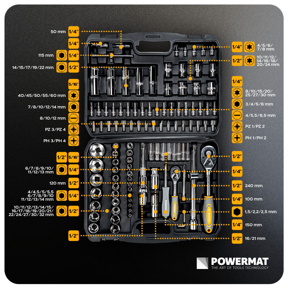 Trusa chei si biti PM-ZKNB-108SU, 1/2" | 1/4", 108 bucati, Powermat PM1614