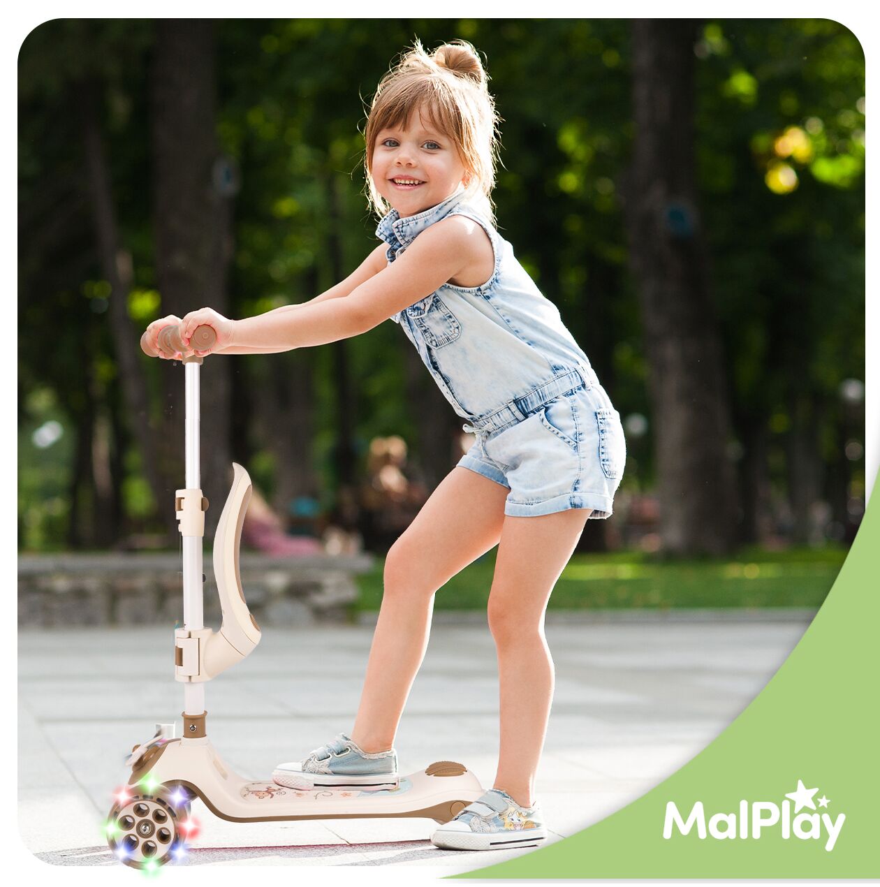 Trotineta pliabila cu 3 roti 3 in 1, bej, MalPlay 112330