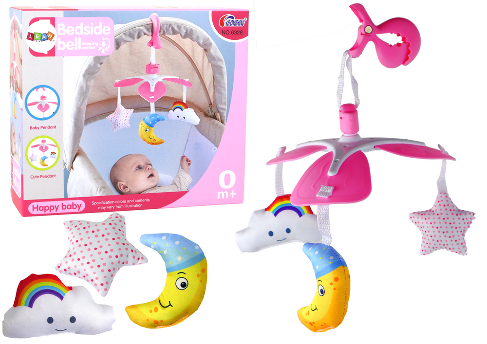 Carusel patut cu clema, 3 pandantive, roz, 35 x 22 cm, Lean 22796