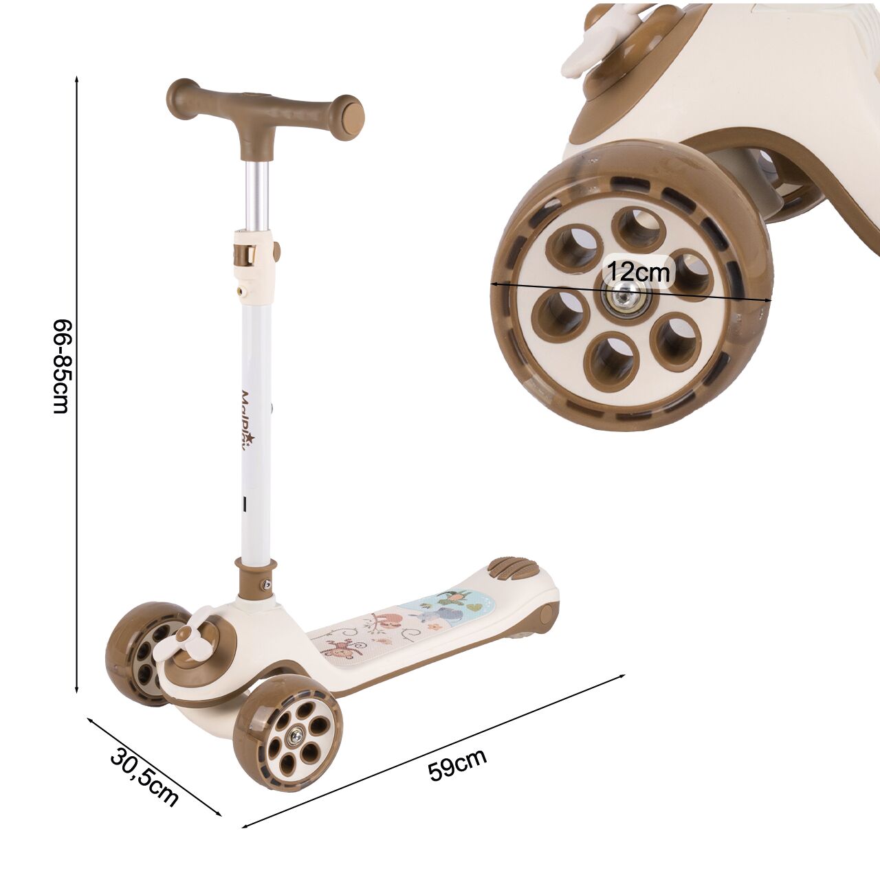 Trotineta pliabila cu 3 roti 3 in 1, bej, MalPlay 112330