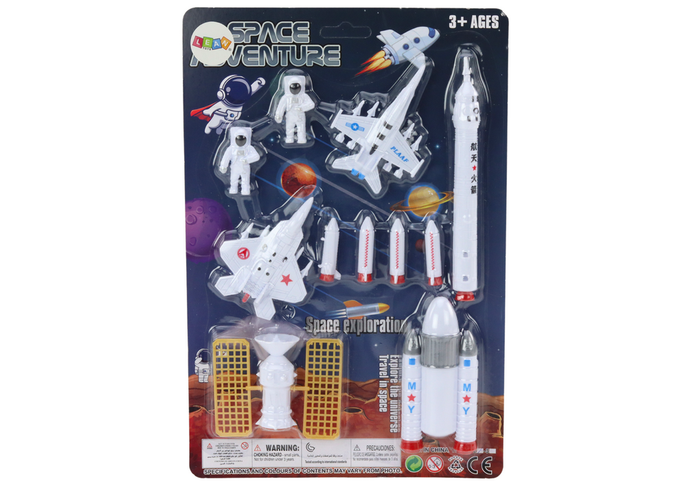 Set figurine spatiale astronauti si rachete, 33.5 x 22.5 x 4 cm, muticolor, 11 piese, Lean 17642