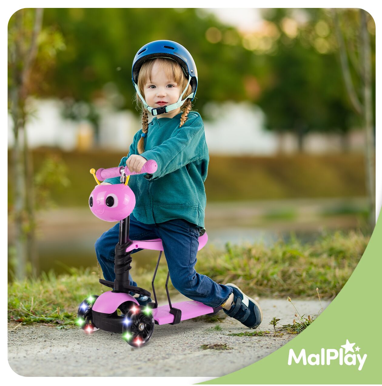 Trotineta cu 3 roti cu scaun si cos Ladybug, roz, MalPlay 111337