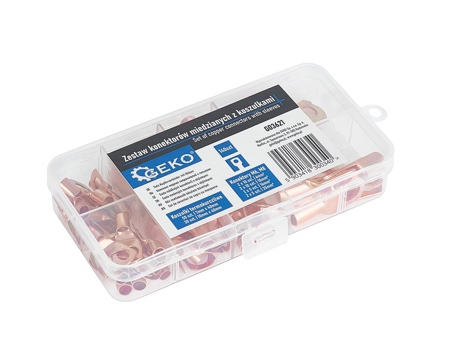 Set conectori de cupru pentru instalatii auto, 140 bucati, Geko G03621