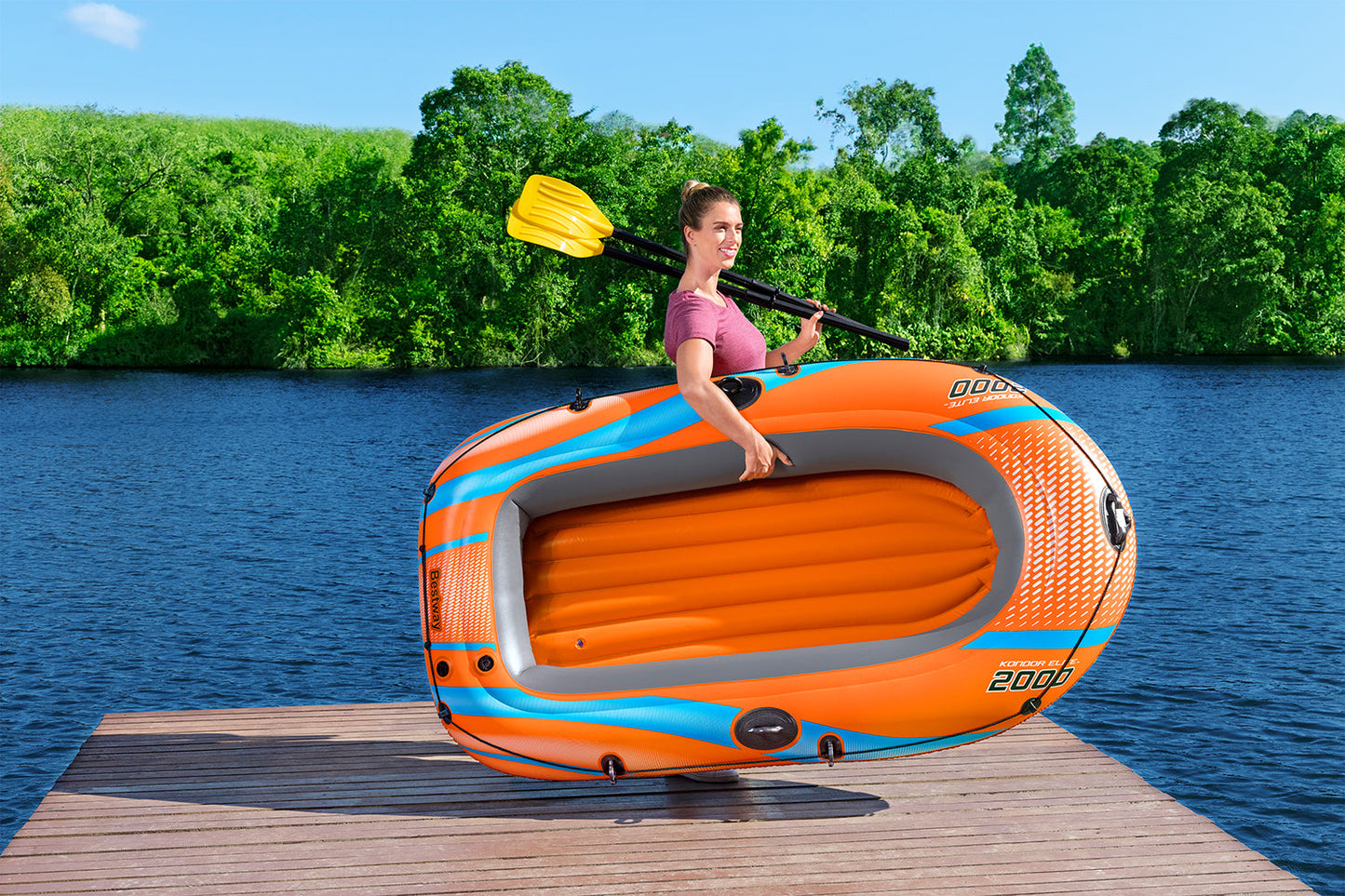 Set barca gonflabila Kondor Elite 2000, 196 x 106 x 31 cm, greutate maxima suportata 120 kg, Bestway 17023