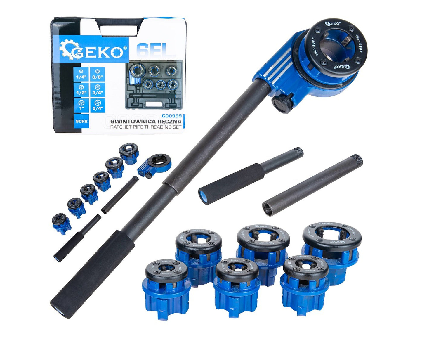 Set dispozitiv manual de infiletat tevi, 1/4"-5/4", 6 bucati, Geko G00999
