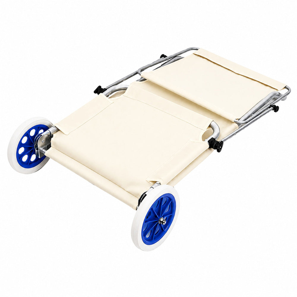 Sezlong pliabil pentru gradina cu roti si copertina, 150 x 60 cm, alb, Lean 30547