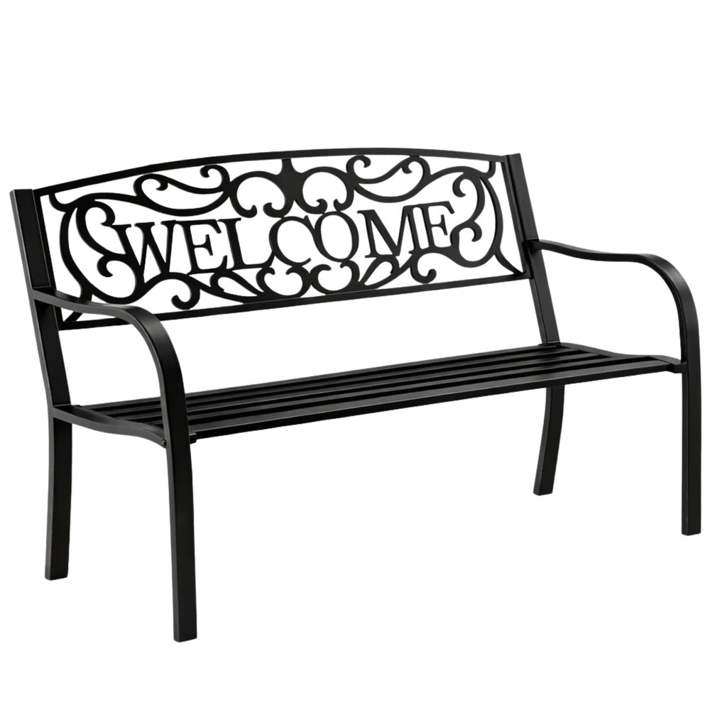 Banca pentru terasa cu spatar metalic Welcome, negru, 127 cm, Lean 29322