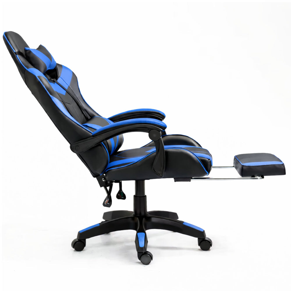 Scaun pentru gaming rotativ cu suport pentru picioare, negru / albastru, Lean 30555