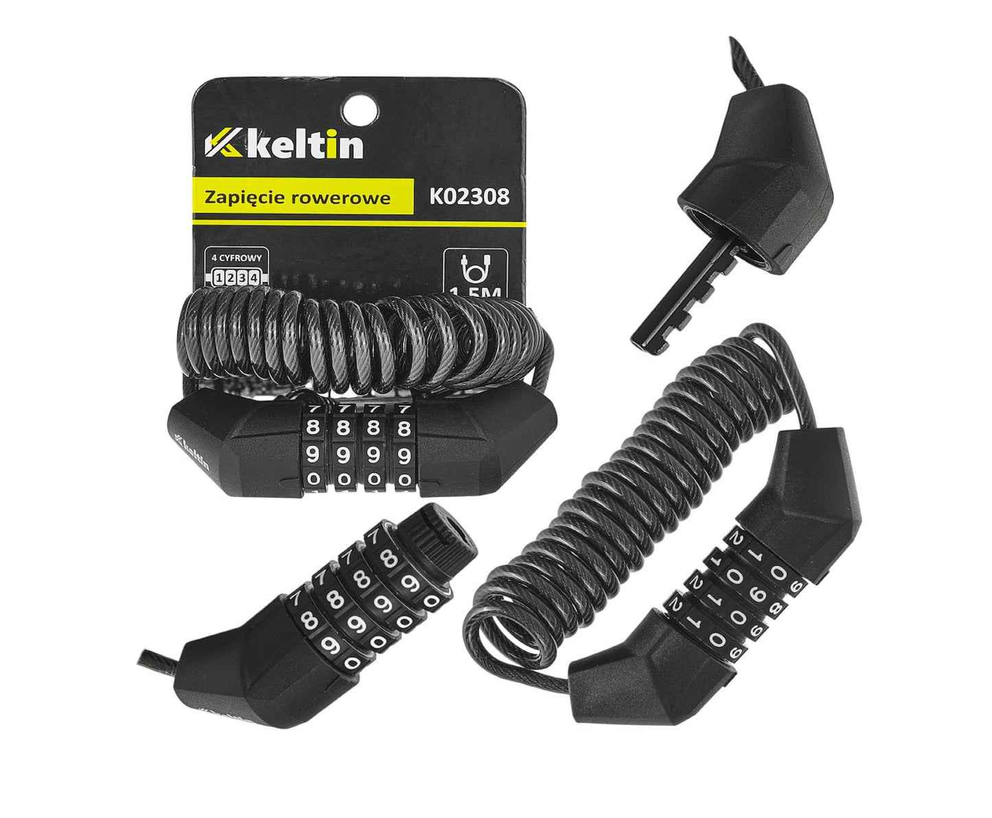 Lacat pentru bicicleta cu 4 cifre, 1.5 m, Keltin K02308