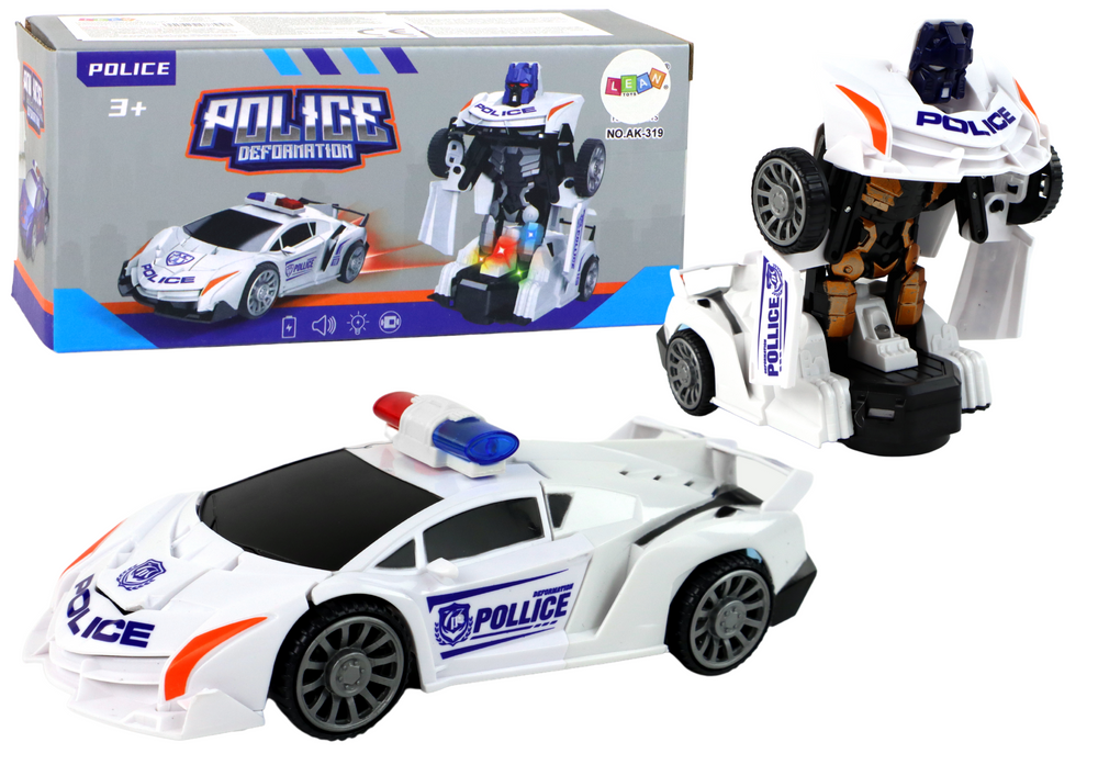 Masina-robot politie 2 in 1, efecte luminoase si sonore, 16 x 7 cm, Lean 16261