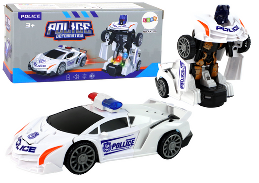 Masina-robot politie 2 in 1, efecte luminoase si sonore, 16 x 7 cm, Lean 16261