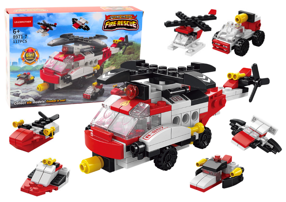 Set de constructie elicopter 6 in 1, 117 elemente, 21 x 15 x 5 cm, Lean 20965