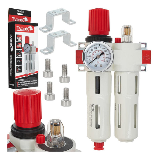 Bloc de preparare a aerului 1 / 4" cu filtru, separator de apa si lubrifiant, Tvardy T20023