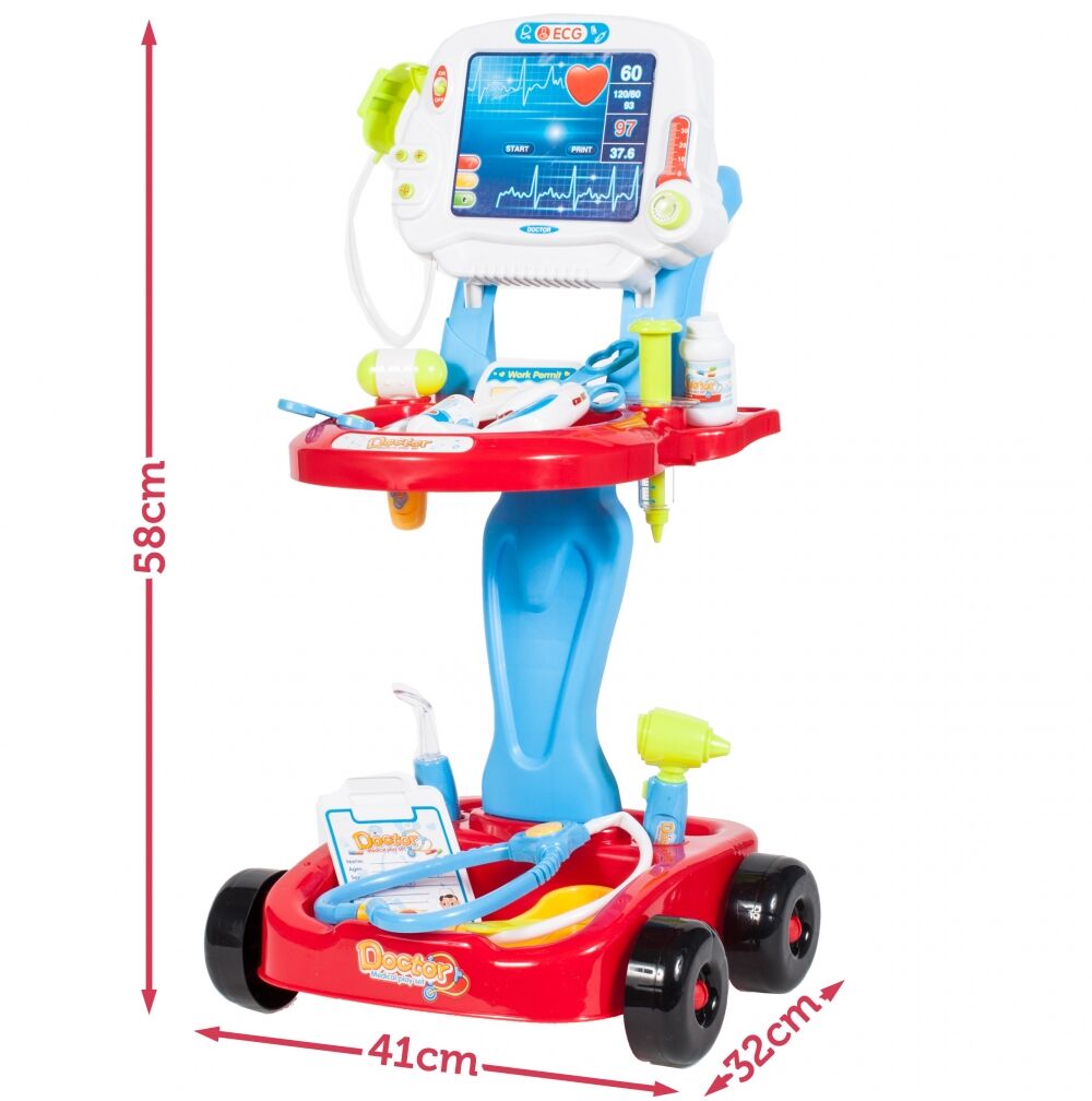 Set medical Little Doctor cu carucior mobil, 17 piese, albastru, MalPlay 104521