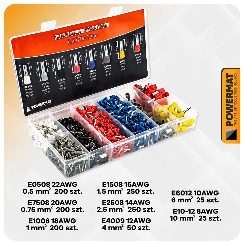 Set cleste pentru sertizare cu mansoane PM-ZDTK-175T, 1200 bucati, Powermat PM1408