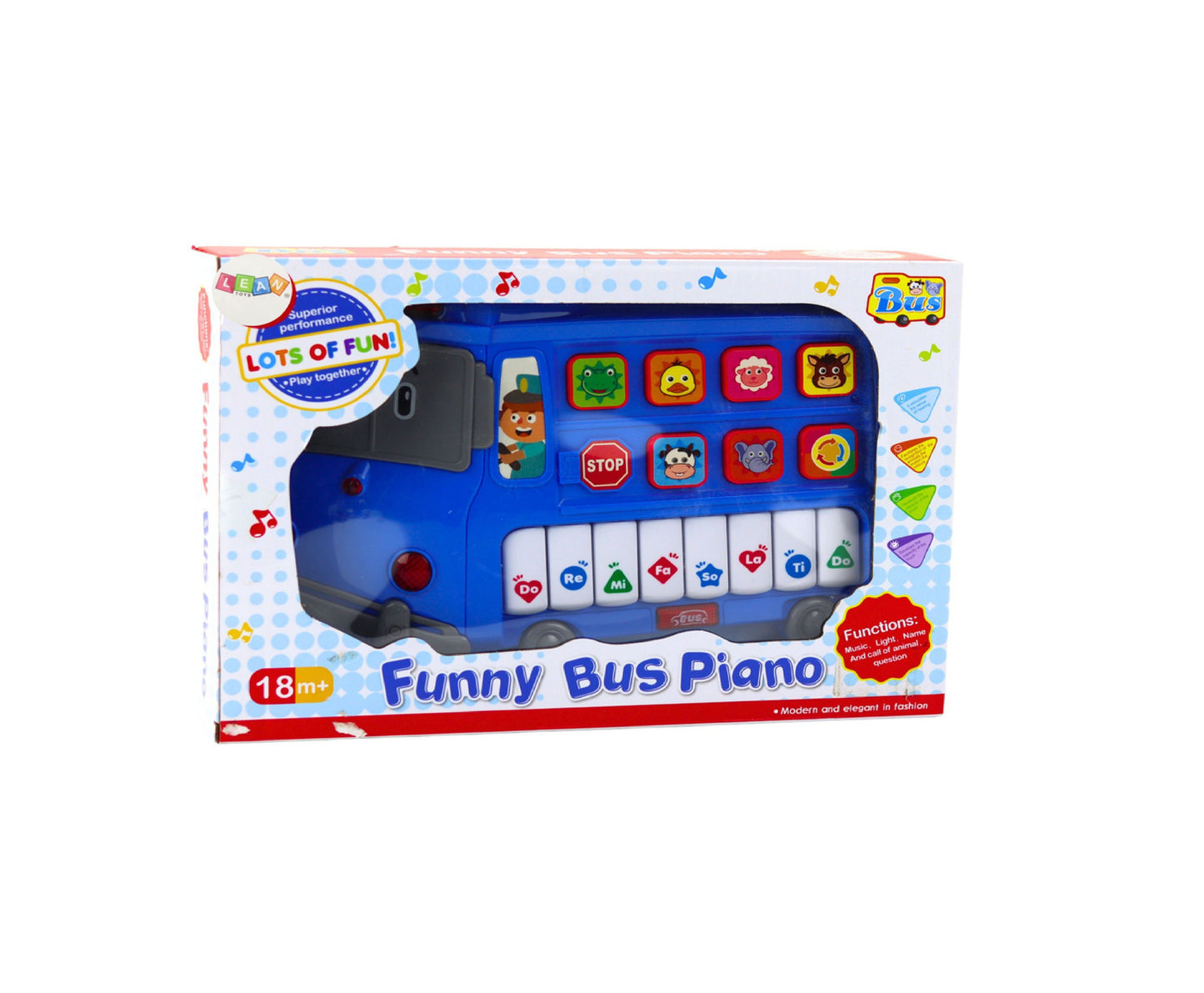Jucarie interactiva autobuz, 6 butoane animale, efecte luminoase, 23 x 18 x 6 cm, Lean 23718