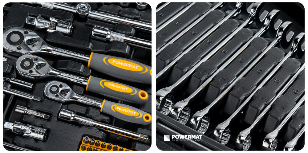 Trusa chei si biti PM-ZKNB-216SU-PRO, 1/2" | 1/4" | 3/8", 216 bucati, Powermat PM1613