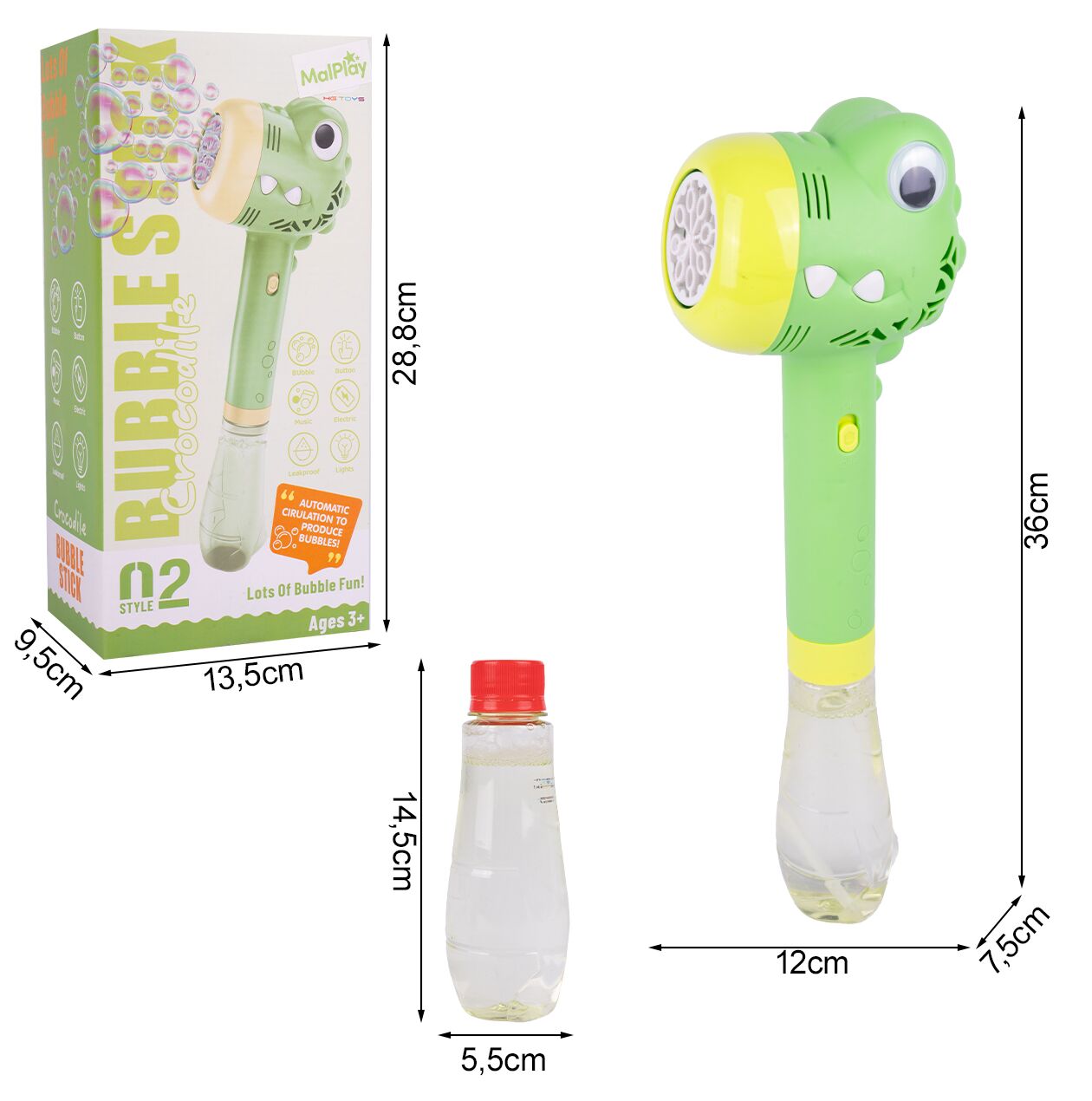 Pistol cu bule de sapun dinozaur, 180 ml, MalPlay 111494