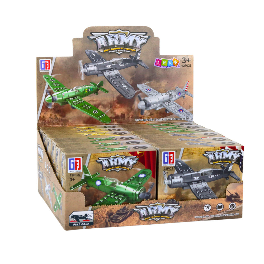 Set de constructie avioane militare cu propulsie, 19-25 elemente, 14 x 11.5 x 4 cm, Lean 24567